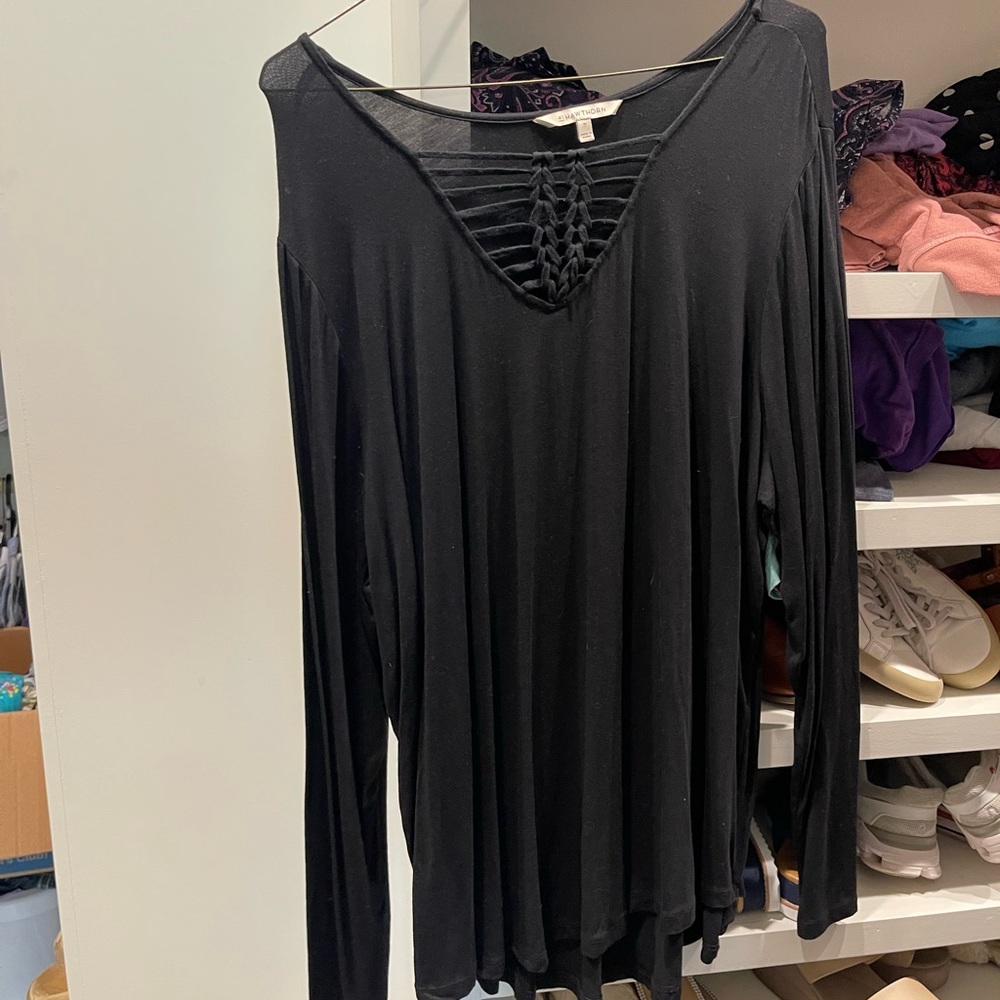 41 Hawthorn Black Asymmetrical Long Sleeve Blouse